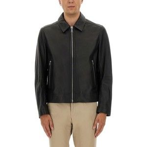 Boss Tailored Black Leather Jacket With Classic Collar And Zip Closure - NWT